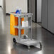 Lavex Janitorial Gray Cleaning Cart / Janitor Cart with 3 Shelves and Vinyl Bag Main Thumbnail 1