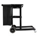 A Lavex black janitor cart with a black vinyl bag on it.