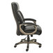 A black office chair with silver accents on a white background.