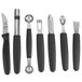 A set of black Mercer Culinary garnishing tools.