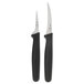 Two sharp knives with black handles, part of a Mercer Culinary Thai Fruit Carving Set.