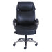 A Serta black leather office chair with chrome base and arms on wheels.