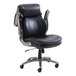 A Serta black leather office chair with chrome wheels.