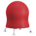 A Safco Zenergy crimson ball chair with silver legs.