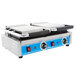 A Globe Bistro Series double sandwich grill with smooth plates in a white box.