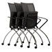 A group of four Safco Valore high-back black mesh/fabric office chairs with wheels.