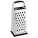 A Choice stainless steel 4-sided box grater with a soft grip handle.