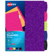 A package of Avery multicolor glitter binder dividers with blue, pink, purple, and green tabs.