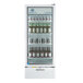 A white Beverage-Air Marketeer series refrigerator with beer bottles inside.