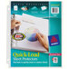 A hand inserting a white paper with blue and white text into Avery Quick Load sheet protectors.