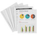 A group of Avery White Sliding Bar Report Covers on white paper with charts and graphs.