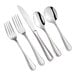 An Acopa Edgeworth stainless steel flatware set with a spoon and knife.