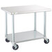 Regency 24" x 36" 18-Gauge 304 Stainless Steel Commercial Work Table with Galvanized Legs, Undershelf, and Casters