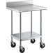 A Regency stainless steel work table with casters.