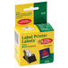 A yellow box of Avery Clear Multipurpose Labels with a label showing white labels with green and yellow accents.