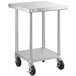 Regency 24" x 24" 18-Gauge 304 Stainless Steel Commercial Work Table with Galvanized Legs, Undershelf, and Casters