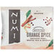 A white package of Numi Organic Orange Spice Tea Bags with a design on it.