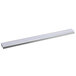 A white metal shelf tag holder with a long white light bar.