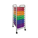 A green, blue, and purple Advantus 10-drawer organizer cart with wheels.