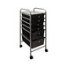 A smoke gray portable rolling cart with six drawers.