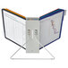 A Durable letter-sized binder with assorted colored borders and 10 expandable panels on a metal stand.