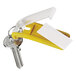 A silver brushed aluminum key cabinet with yellow key clips.