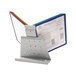 A white metal Durable stand with assorted colorful folders in it.