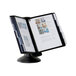 A black Durable Sherpa desktop reference system with several pages in it.