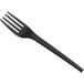 A case of 1000 EcoChoice black CPLA plastic forks with a black handle.