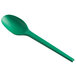 A green EcoChoice CPLA plastic spoon with a long handle.