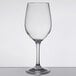 A close-up of a clear Libbey Tritan plastic wine glass.