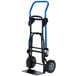 A Harper hand truck with blue handle and solid rubber wheels.