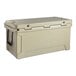 A tan CaterGator outdoor cooler with a lid.