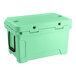 A seafoam green CaterGator outdoor cooler with black handles.