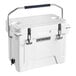 A white CaterGator outdoor cooler with metal handles.