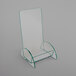 A clear acrylic display stand with curved edges.