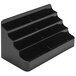A black plastic Deflecto business card holder with eight compartments.