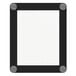 A white rectangular paper in a black and white frame with metal corners.