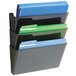 A Deflecto 3-pocket file set holding folders with green, blue, and white papers.