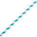 An unwrapped EcoChoice blue and white striped paper straw.