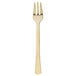 A Fineline gold plastic tiny tasting fork with a gold handle.