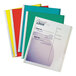 A stack of C-Line assorted color vinyl report covers with white paper inside.