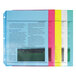 A set of colorful sheet protectors in a blue booklet with text and images.