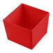 A red square Tablecraft bowl with straight sides.