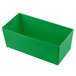 A green rectangular Tablecraft bowl with straight sides.