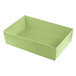 A green rectangular cast aluminum bowl with straight sides and a white background.