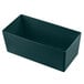 A Tablecraft hunter green cast aluminum rectangular bowl with straight sides on a white background.