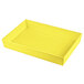 A yellow rectangular cast aluminum bowl on a white background.