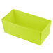 A lime green Tablecraft Simple Solutions rectangular bowl with straight sides.