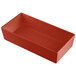 A red rectangular Tablecraft copper bowl on a white counter.